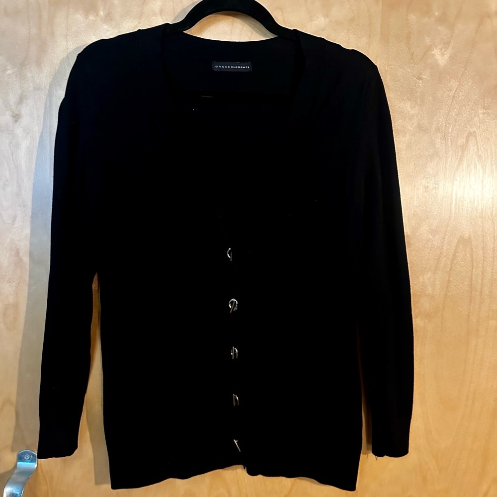 Grace Elements Classic Black Cardigan with Gold Accents